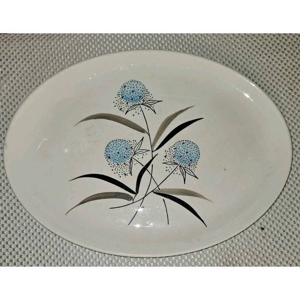 Vintage Stetson Blue Echinops Thistle 13.75" Platter MCM Retro Atomic Age Themed